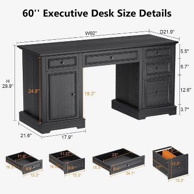 Vipbear 60" Farmhouse Executive Desk, Wood Computer Office Desk with Drawers & Cabinet, Rustic Home Office Desk Workstation