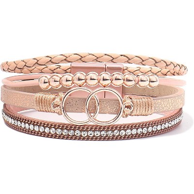 Boho Wrap Bracelet with Infinity Design, Leather Cuff Bangle with Magnetic Clasp, Stackable Jewelry Gift for Mom