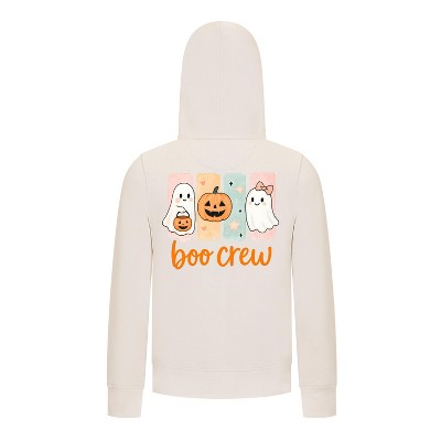 Everyday Kids “Boo Crew” Halloween Zip Up Hoodie – Cute Ghosts and Pumpkins – Cozy Fall Sweatshirt for Girls, Off-White