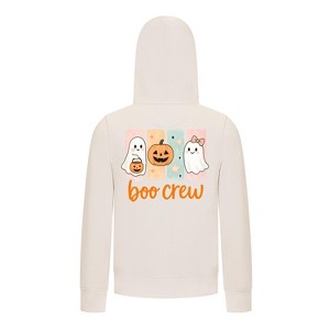 Everyday Kids “Boo Crew” Halloween Zip Up Hoodie – Cute Ghosts and Pumpkins – Cozy Fall Sweatshirt for Girls, Off-White - 1 of 3