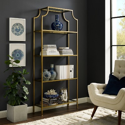Aimee Antique Gold Pagoda-Style Metal and Glass Etagere