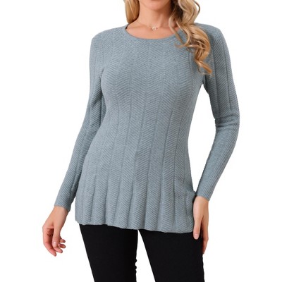 INSPIRE CHIC Women's Long Sleeve Crew Neck Stretch Peplum Hem Knit Casual Sweater