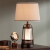 Franklin Iron Works Hugh Industrial Rustic Table Lamp 26" High Bronze Metal Seeded Glass with LED Nightlight Off White Shade for Bedroom Living Room - 3 of 4