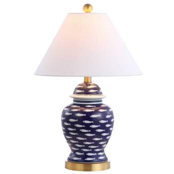 22" Ceramic School of Fish Ginger Jar Table Lamp (Includes LED Light Bulb) Blue -JONATHAN Y