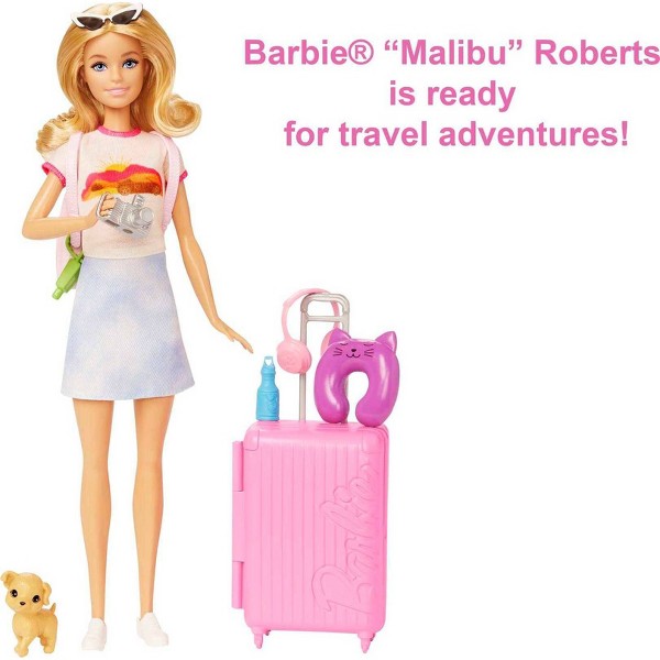 Set de viaje de muñeca Barbie con accesorios y perrito 5