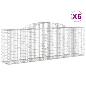 vidaXL Set of 6 Galvanized Iron Arched Gabion Baskets Outdoor Garden Barriers - 118.1"x19.7"x39.4"/47.2" - 1 of 4