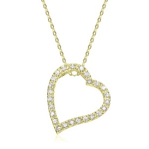 14K Gold plated cubic zirconia ribbon heart halo floating pendant necklace with elegant design - 1 of 4