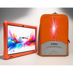 LINSAY 10.1"Octa Core  256GB Storage Android 15 Tablet with Red Kids Defender Case and LED Back Pack Orange - 1 of 4