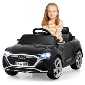 Costway 12V Kids Ride On Car w/Remote Control 4 Wheels Suspension 3 Speeds LED Headlight White/Black/Pink/White - 1 of 4