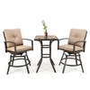 Tangkula Set of 3 Swivel Bar Height Bistro Set Cushioned Table Stools Furniture Patio Outdoor - 2 of 4