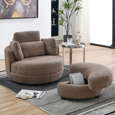 NicBex Modern Accent Chair Swivel Chair with Moon Storage Ottoman Round Loveseat Circle Swivel Barrel Chairs with 4 Pillows