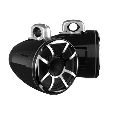 Wet Sounds REV 10 HD 10" Horn Loaded Compression Driver Tower Speakers with XS Grills & Silver Aluminum Fixed Clamps, 300 Watts RMS, Black, Pair
