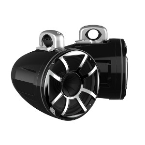 Wet Sounds REV 10 HD 10" Horn Loaded Compression Driver Tower Speakers with XS Grills & Silver Aluminum Fixed Clamps, 300 Watts RMS, Black, Pair - 1 of 4