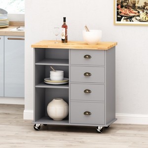KWPZQEB Kitchen Island, Island Cart with 2 Drawers & Door, Rolling Bar Cart with 2 Shelves, Storage Cabinet, Serving Utility Carts for Dining Room - 1 of 4