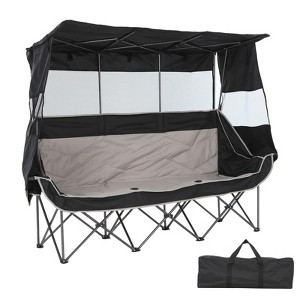 MUKE 3-Person Outdoor Camping Chair with Canopy, Oversized Folding Padded Seat with Cooler, Cup Holders & Storage for Lawn & Picnic - 1 of 4