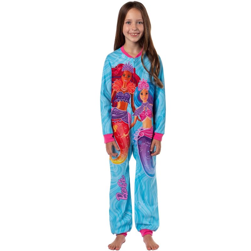 Barbie Girls' Mermaid Brooklyn and Malibu Footless Sleeper Pajama For Kids Blue, 1 of 7
