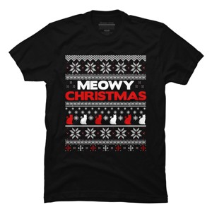 Men's Design By Humans Meowy Christmas Funny Xmas Gift Shirt By thebluebabi T-Shirt - 1 of 4