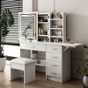 TIRAMISUBEST Fashion Makeup Vanity Set with LED Lighted Mirror and Cushioned Stool, Vanity Desk Vanity Table with 5 Drawers and Open Shelves - 2 of 4