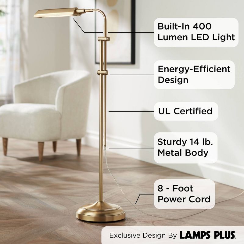 360 Lighting Culver Traditional Pharmacy Floor Lamp Standing 57" Tall Plated Aged Brass LED Adjustable Metal Shade for Living Room Reading Bedroo, 3 of 10