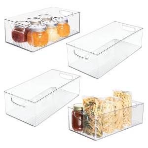 iDesign Plastic Stackable Pantry Bin - Organizer Bin with Handles for Cabinets or Fridge - Set of 4 - Clear - 1 of 4