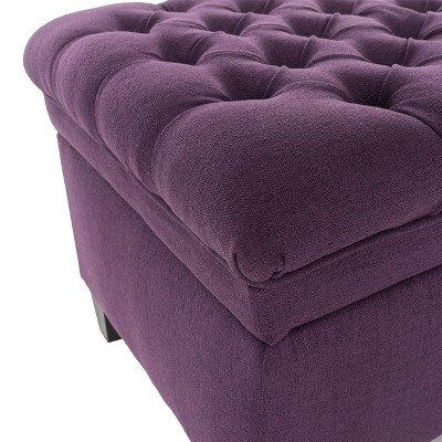 Large Purple Tufted Fabric Storage Ottoman with Birch Legs