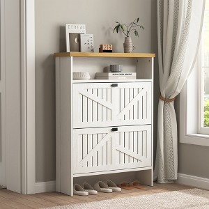 Modern White MDF Shoe Cabinet for Entrance, Hallway, Foyer, Entryway - 1 of 4
