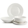 Elama Kate 16 Piece Textured Trim Double Bowl Porcelain Dinnerware Set in White - 2 of 4