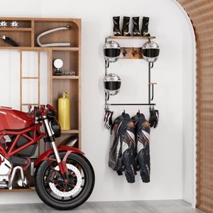 Wooden motorcycle helmet rack, wall mounted motorcycle helmet display rack, wooden motorcycle leather equipment rack - 1 of 2