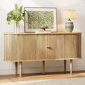 AMERLIFE 55" TV Stand, Mid Century Modern Console with Tambour Door, Solid Wood Legs - 1 of 4