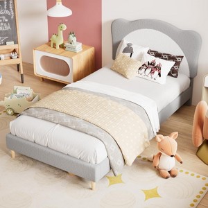 Panda Headboard Bed Frame, Berber Fleece Platform Bed for Kids, Wood Slats, Noise-Free, Easy Assembly - 1 of 4