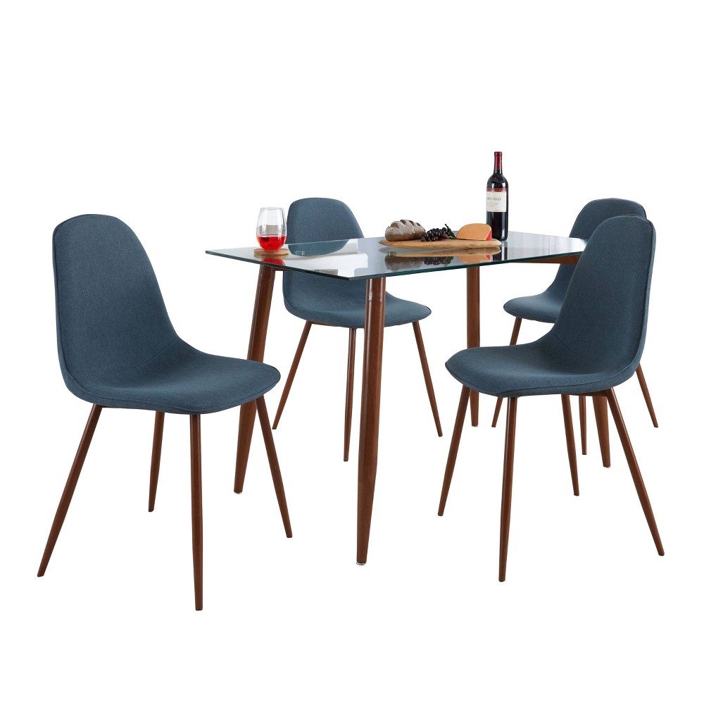 Photos - Dining Table LumiSource 5pc Clara Pebble Dining Set Walnut Metal Glass/Blue