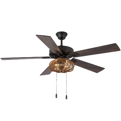 52" 5-Blade LED Rattan Lighted Ceiling Fan Bronze - River of Goods