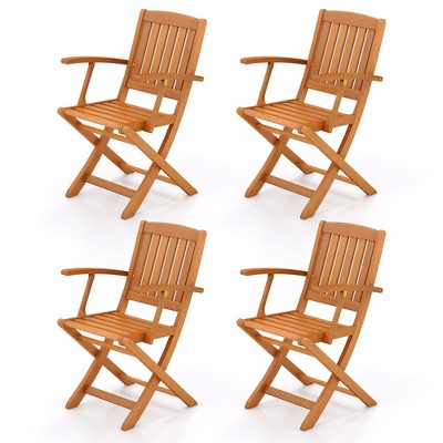 Tangkula Patio Wood Folding Chair Set of 4 w/ Armrests & Slatted Seat for Backyard