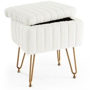 Lyngins Faux Fur Storage Ottoman Bench, Storage Foot Stool, Adjustable Ottoman with Storage, Multi-Functional Entryway Bench & Vanity Stool - 1 of 4