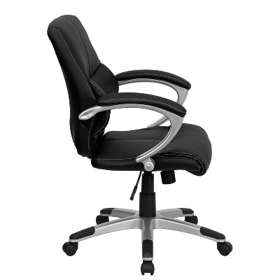 Contemporary Mid-Back Swivel Executive Chair in Black LeatherSoft