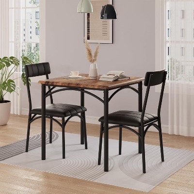 3-Piece Dining Table Set with Upholstered Chairs for Small Spaces – Modern Square Table and 2 Padded Chairs