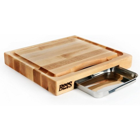John Boos Newton Prep Master Large Maple Wood Cutting Board For Kitchen, 15  Inches X 14 Inches, 2.25 Inches Thick Grain With Groove & Stainless Pan :  Target