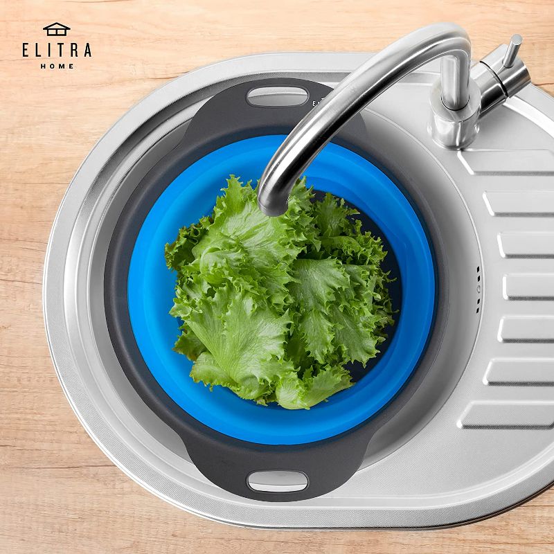 Collapsible Colander, 2 Pcs Large And Small Silicone Kitchen Strainer for Draining Pasta, Vegetable and Fruit By ELITRA HOME, 5 of 7