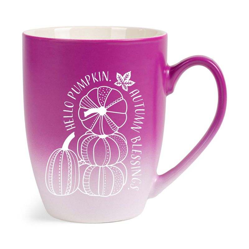 Elanze Designs Hello Pumpkin Autumn Blessings Two Toned Ombre Matte Pink and White 12 ounce Ceramic Stoneware Coffee Cup Mug, 1 of 2