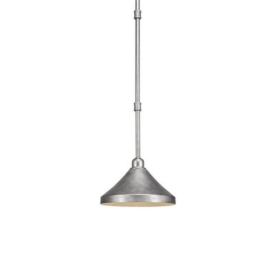 Toltec Lighting Vintage 1 - Light Pendant in  Aged Silver with 10” Aged Silver Cone Metal Shade Shade