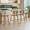 Set of 4 Rubberwood Bar Stools with Rattan Backrest,Indoor Curved Wood Seat Barstools,Counter Height Chairs for Home Bar-Cuddlewood - 2 of 4