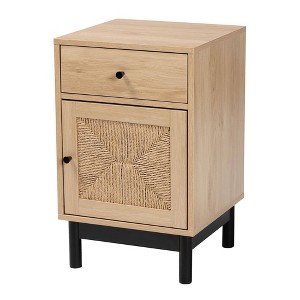 Baxton Studio Cherelle 1 Drawer End Table Light Brown/Black: Mid-Century, Storage Shelves, 25" High - 1 of 4