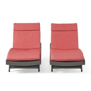 GDFStudio Olivia Rattan Adjustable Gray Chaise Lounges with Cushion(Set of 2) - 1 of 4