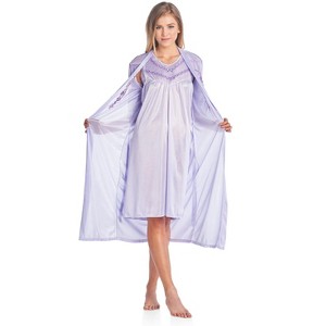 Casual Nights Women's Satin 2 Piece Robe and Nightgown Set - 1 of 4
