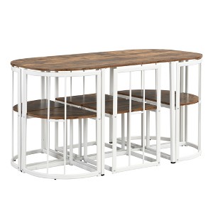 TiramisuBest Modern 7-Piece Dining Table Set with Faux Marble Compact 55Inch Kitchen Table Set for 6, White+Cherry - 1 of 4
