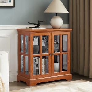 CAVINAS Antique LED Display Cabinet,Vintage Office Storage Cabinet with Adjustable Glass Shelves,Accent Cabinet with Lattice Doors for Living Room - 1 of 4