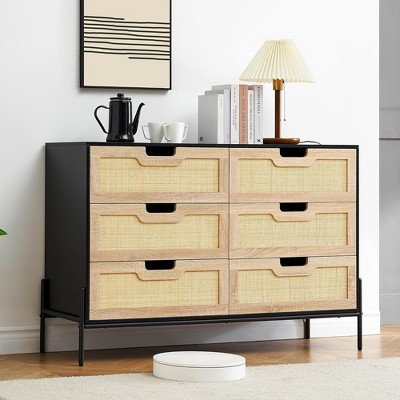 Whizmax Rattan Dresser, 6-drawer Tall Dresser For Bedroom, Storage ...