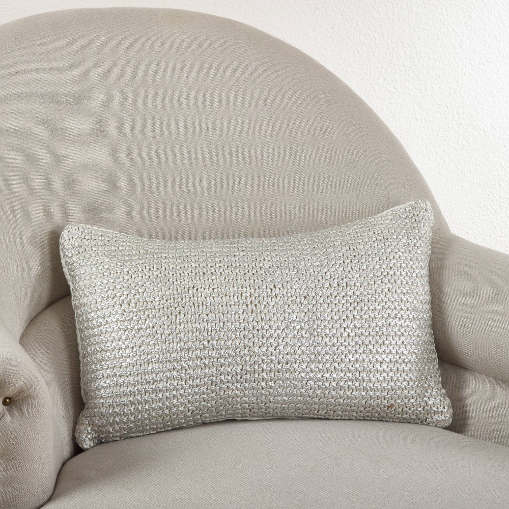 Photos - Pillow 12"x20" Oversize Down Filled Knitted Design Lumbar Throw  Ivory - Sa