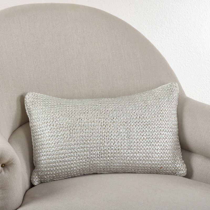 Down Filled Knitted Design Throw Pillow Ivory - Saro Lifestyle, 1 of 5