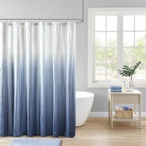 PAGED Modern Ombre Seersucker Shower Curtain for Bathroom, 72x72" Embossed Texture Shower Curtain with 12 Buttonholes, Gradient Curtain - 1 of 4